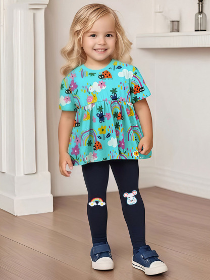 女童短袖裙印花套裝