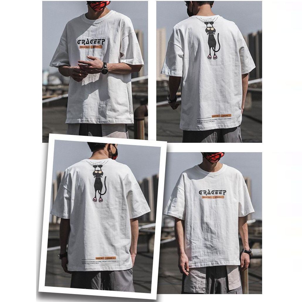 100%純棉簡約印花寬鬆透氣短袖T恤