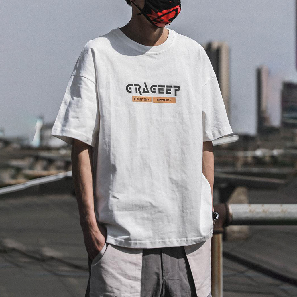 100%純棉簡約印花寬鬆透氣短袖T恤