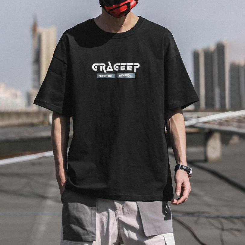 100%純棉簡約印花寬鬆透氣短袖T恤