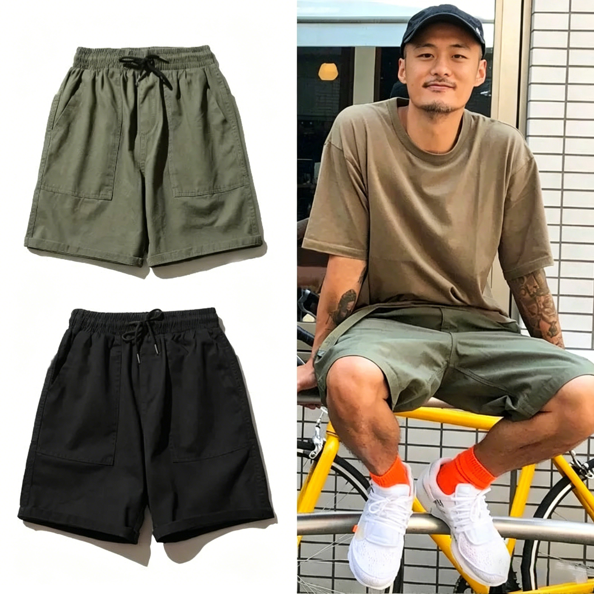 日系簡約直筒休閒寬鬆五分工裝短褲