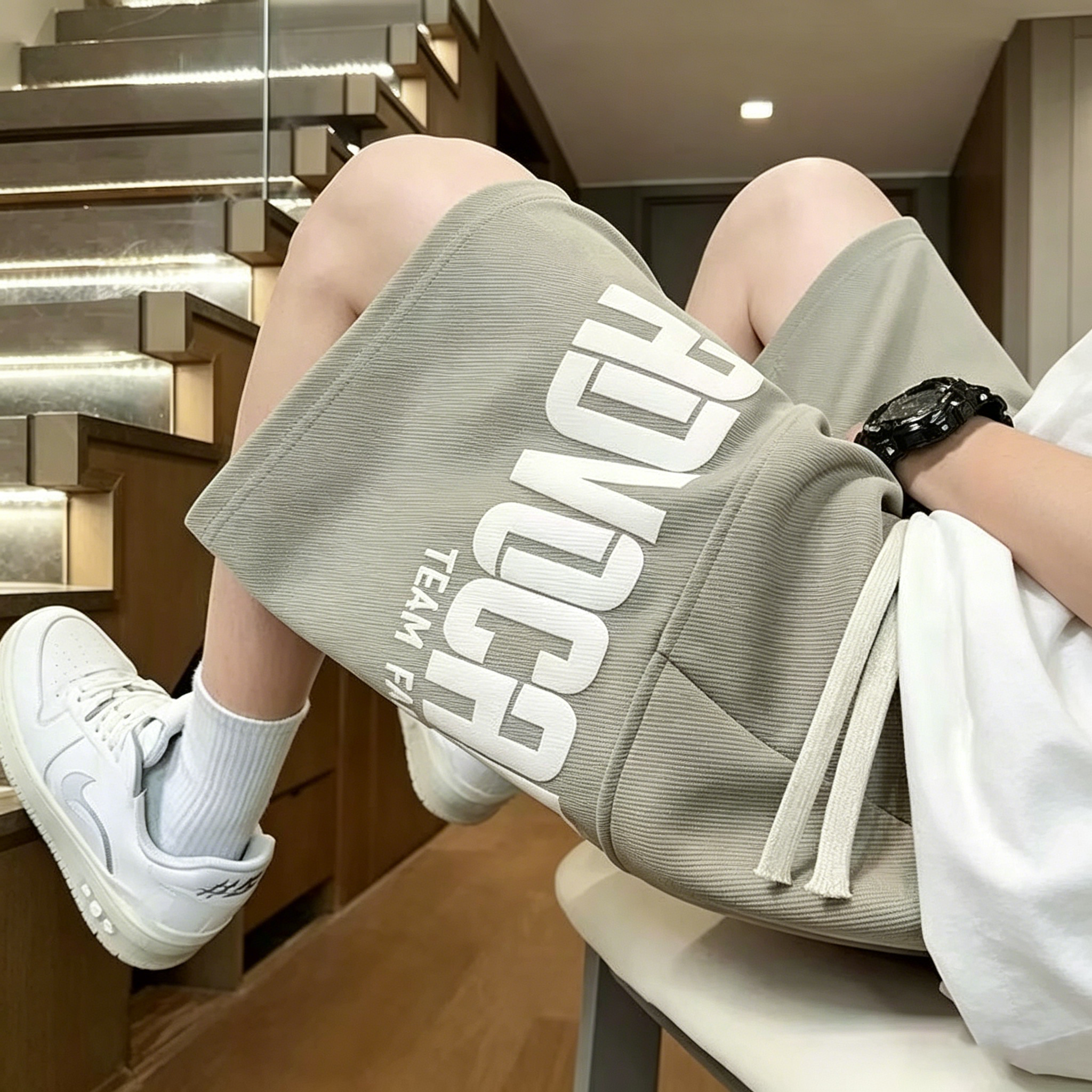 美式休閒冰絲薄款運動直筒五分短褲