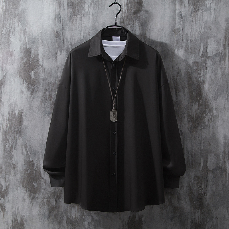垂感長袖痞帥翻領ins潮襯衫