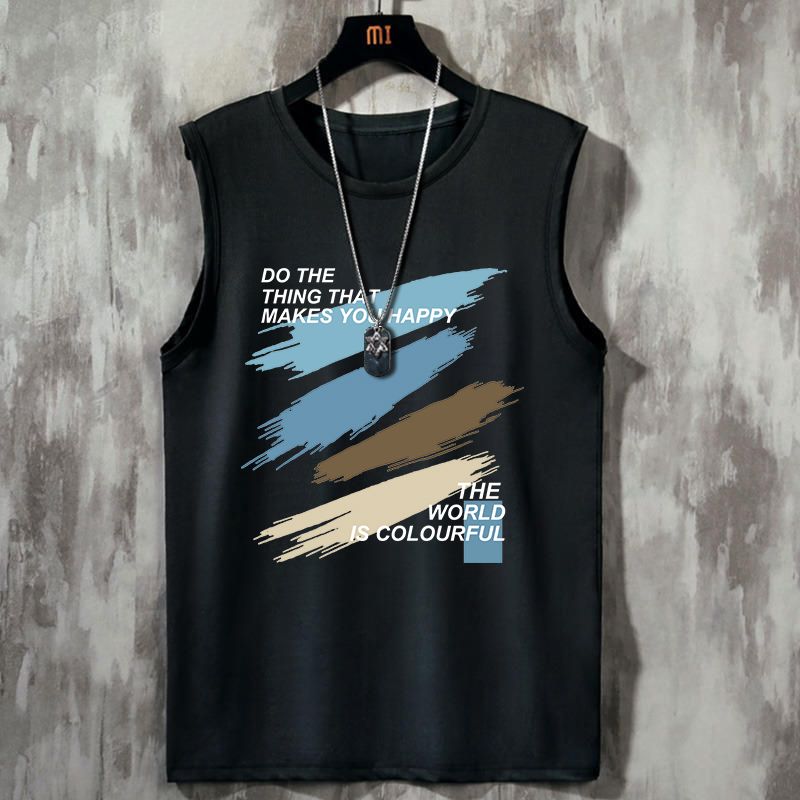 透氣速乾運動寬鬆休閒圓領背心無袖坎肩T恤