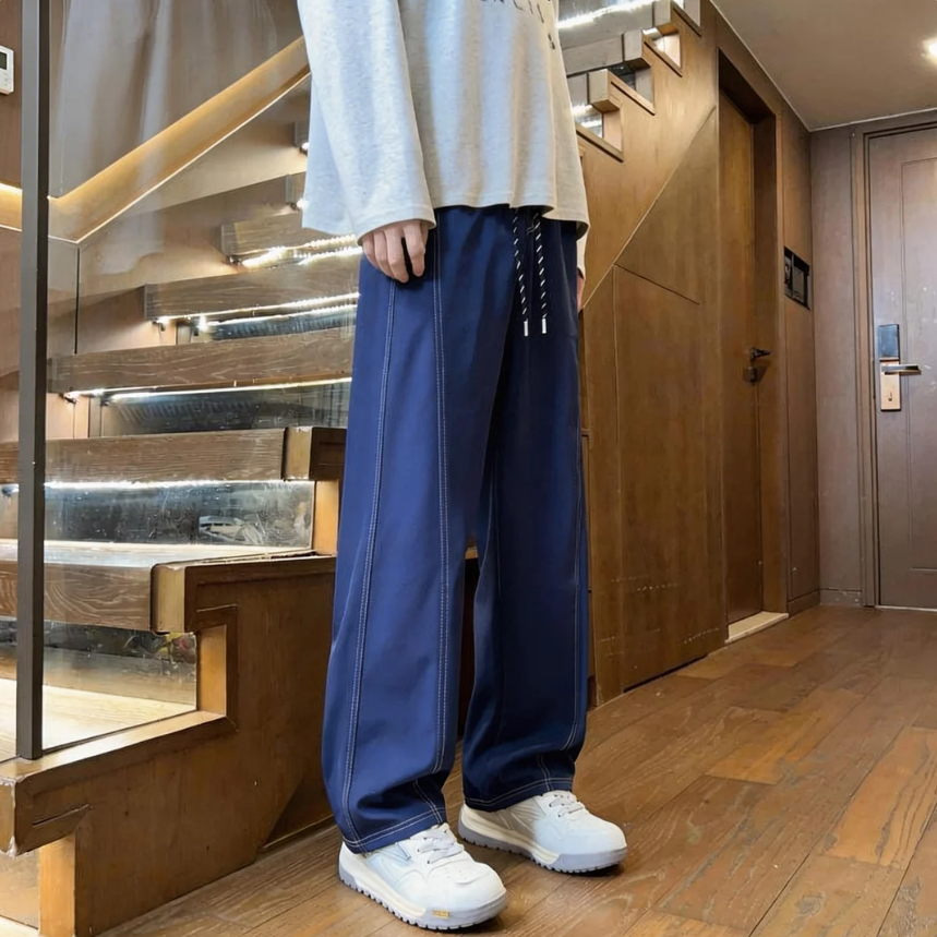 百搭時尚潮流明線彎刀設計寬鬆顯瘦休閒褲