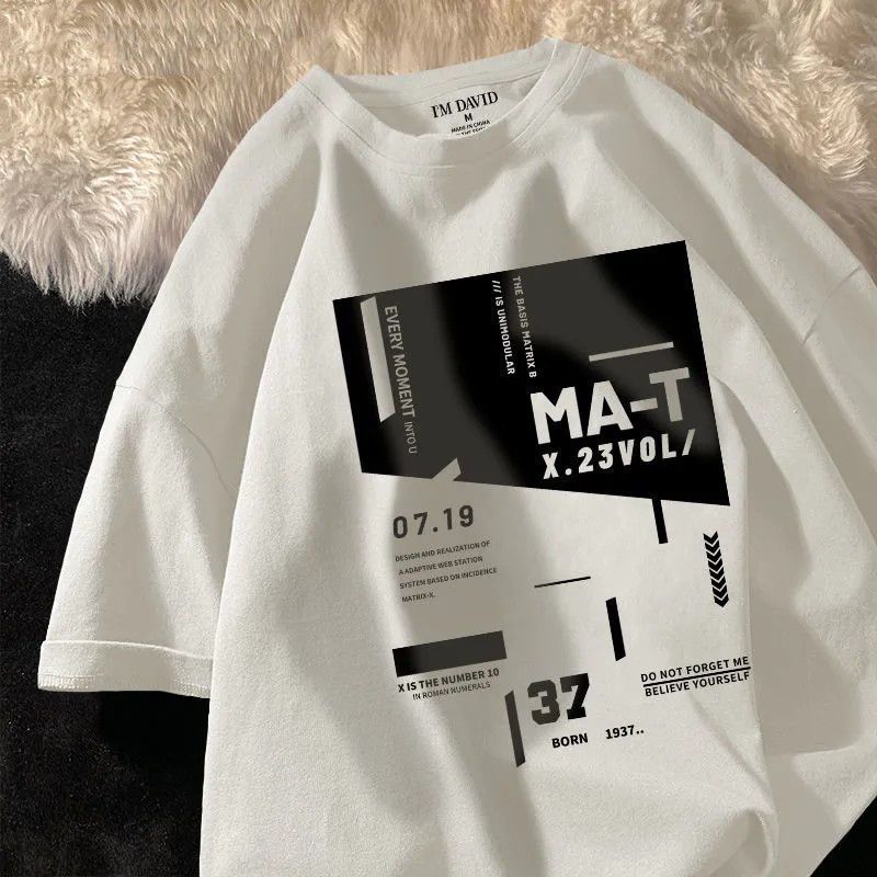 韓版潮流印花字母圓領短袖T恤