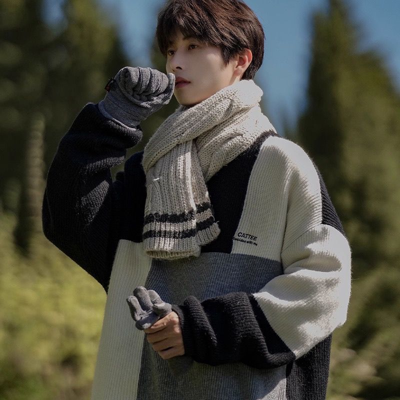 Ins外穿慵懶風潮流撞色長袖針織衫