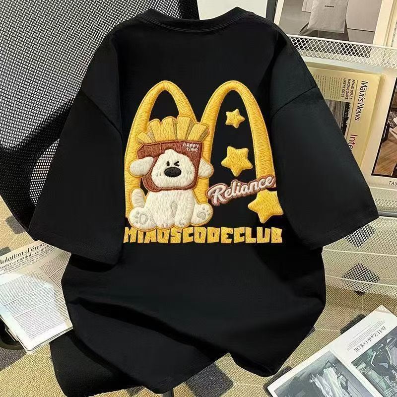 可愛薯條小狗情侶寬鬆休閒百搭短袖T恤