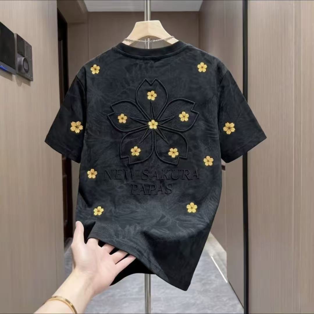 刺繡紮染輕奢休閒百搭短袖t恤