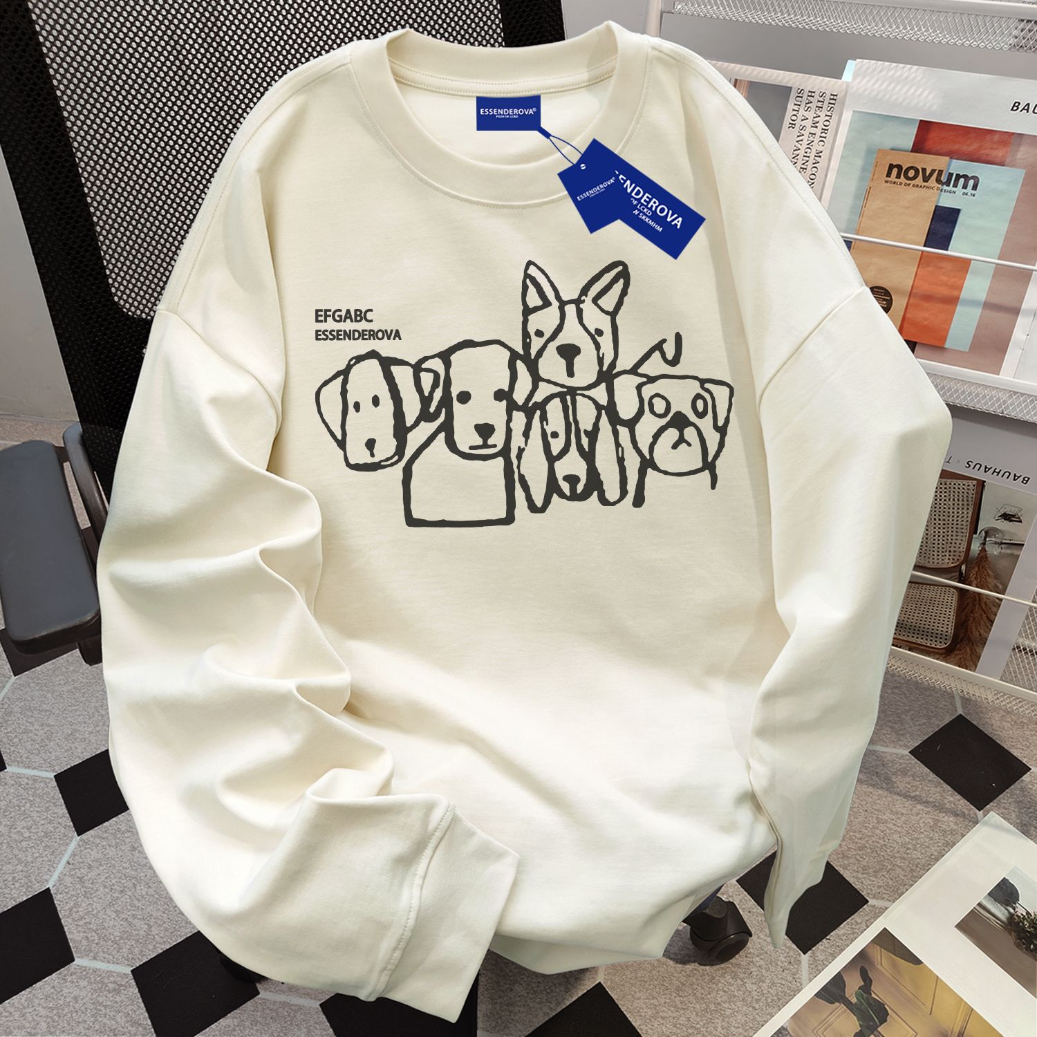 美式慵懶風高級休閒百搭設計感純棉長袖t恤