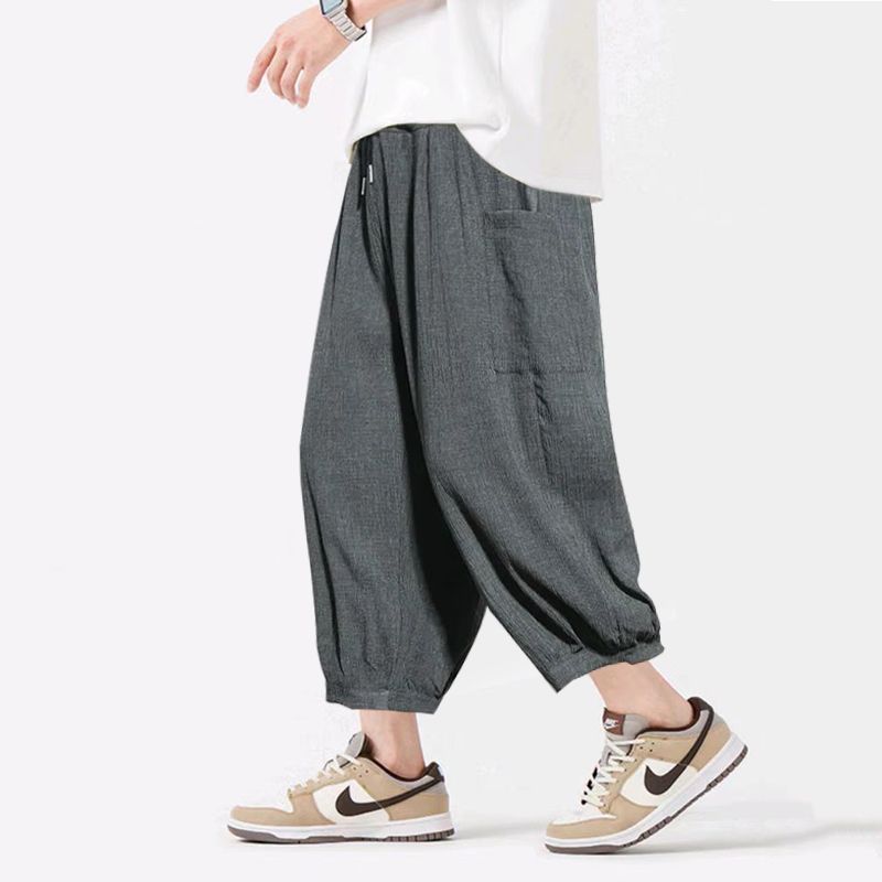 冰絲薄款寬鬆闊腿休閒大碼透氣八分褲裝