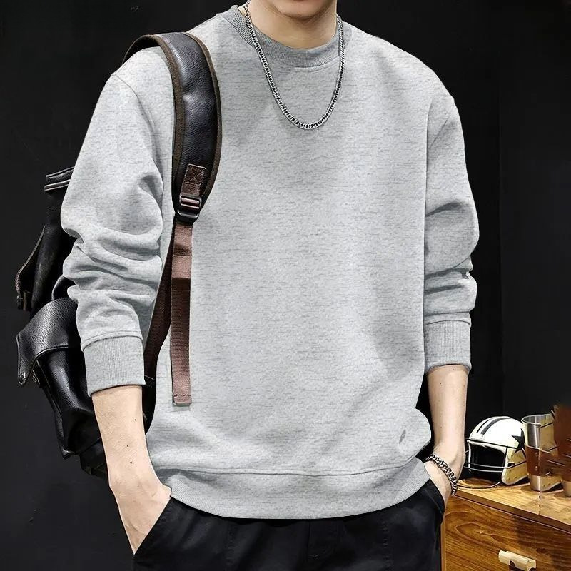 美式潮流圓領寬鬆簡約舒適素色套頭長袖T恤