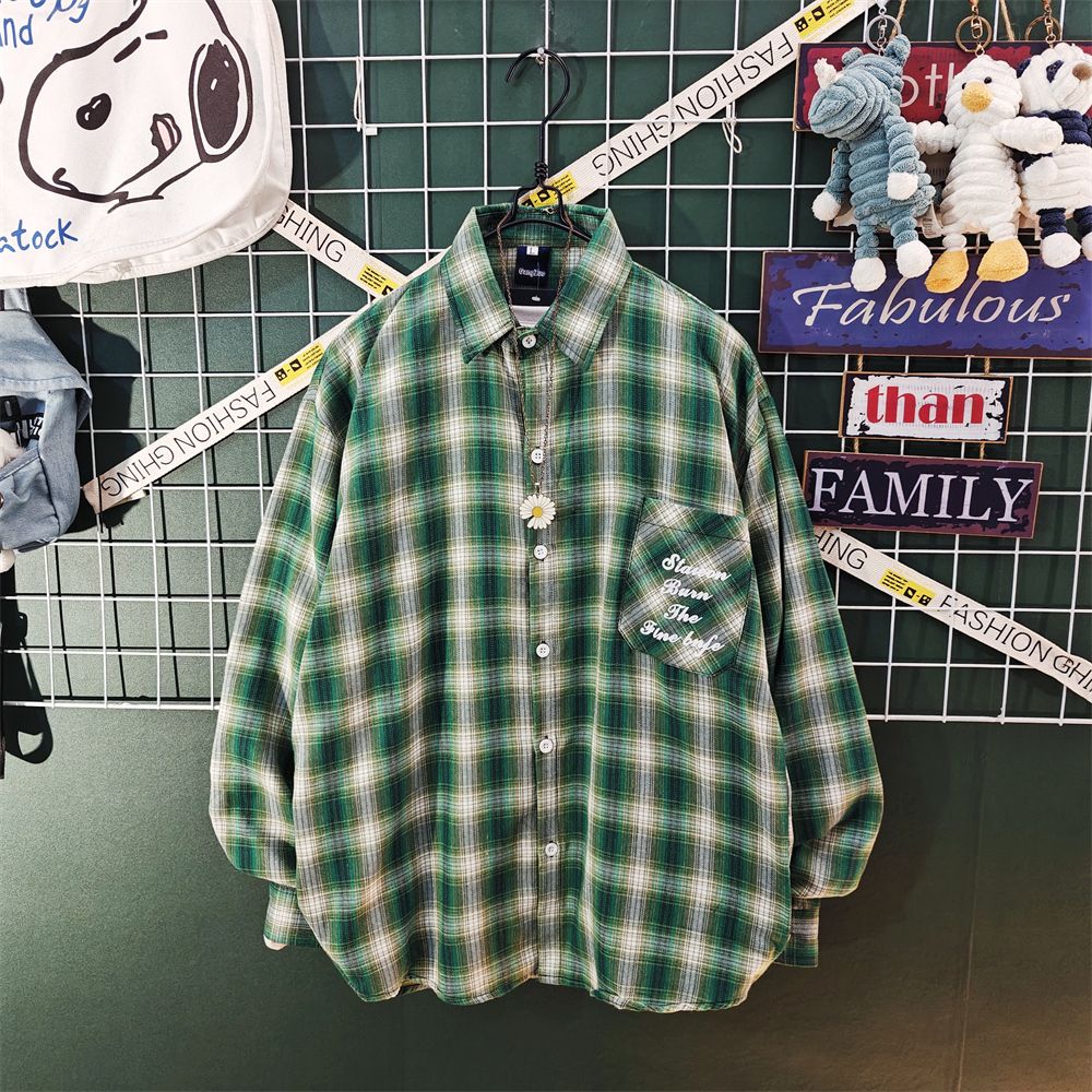 【單件/套裝】日系ins高街格子長袖襯衫 百搭T恤 帥氣休閒牛仔褲褲裝三件套套裝