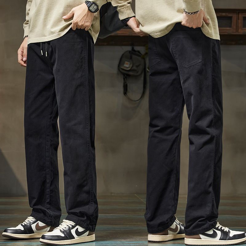 潮牌寬鬆直筒松緊腰百搭休閒運動工裝褲