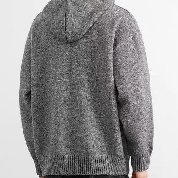 美式慵懶寬鬆休閒港風連帽紐扣情侶針織衫毛衣