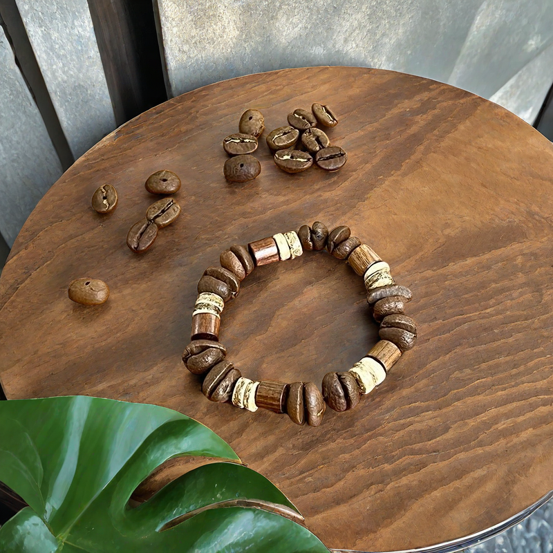 天然咖啡豆搭配百香籽椰子隔片小眾設計手串