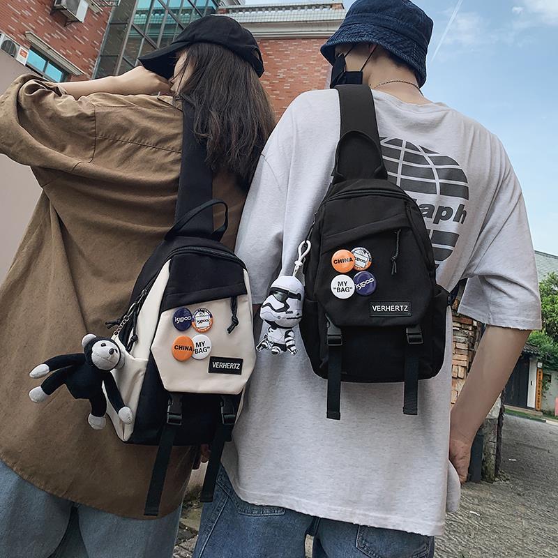 日系休閑大容量撞色斜挎單肩胸包