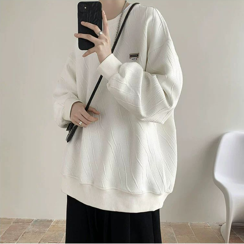 港味chic高街潮牌重磅肌理感圓領內搭長袖T恤