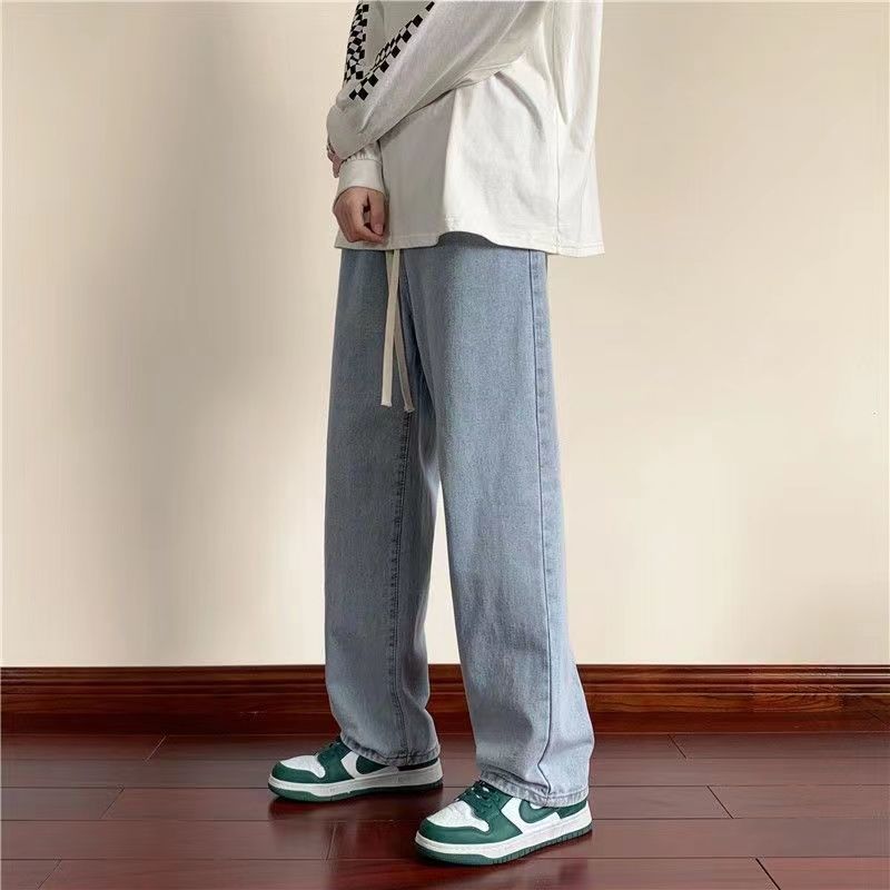 直筒鬆緊腰牛仔潮牌闊腿高街褲裝