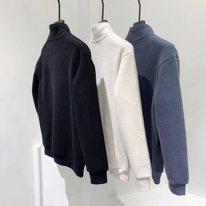 潮流休閒刺繡半拉鍊加厚搖粒絨立領長袖打底衫