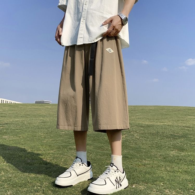 七分褲男士夏季薄款寬鬆過膝短褲美式ins潮牌休閒純色7分闊腿中褲