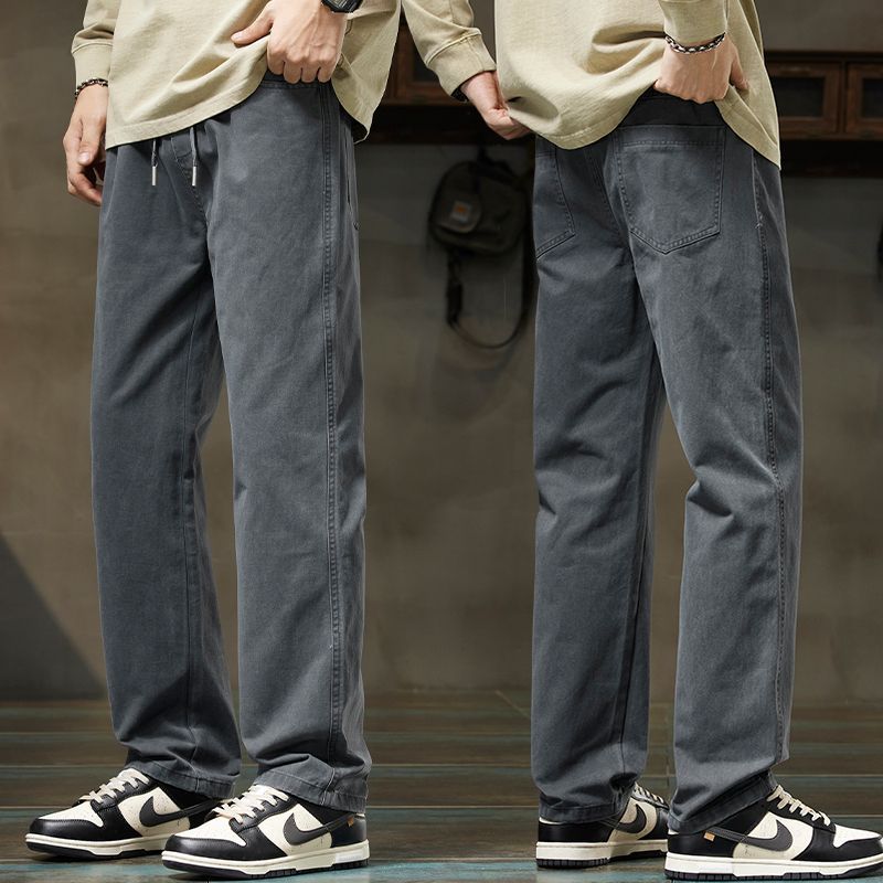 潮牌寬鬆直筒松緊腰百搭休閒運動工裝褲