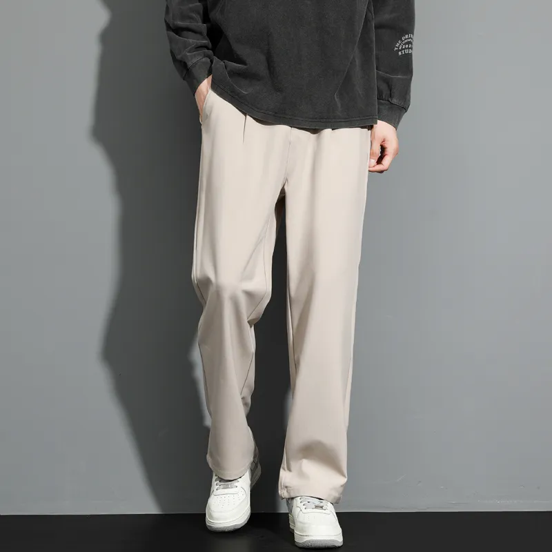潮流休閒闊腿寬鬆直筒痞帥垂感西裝褲