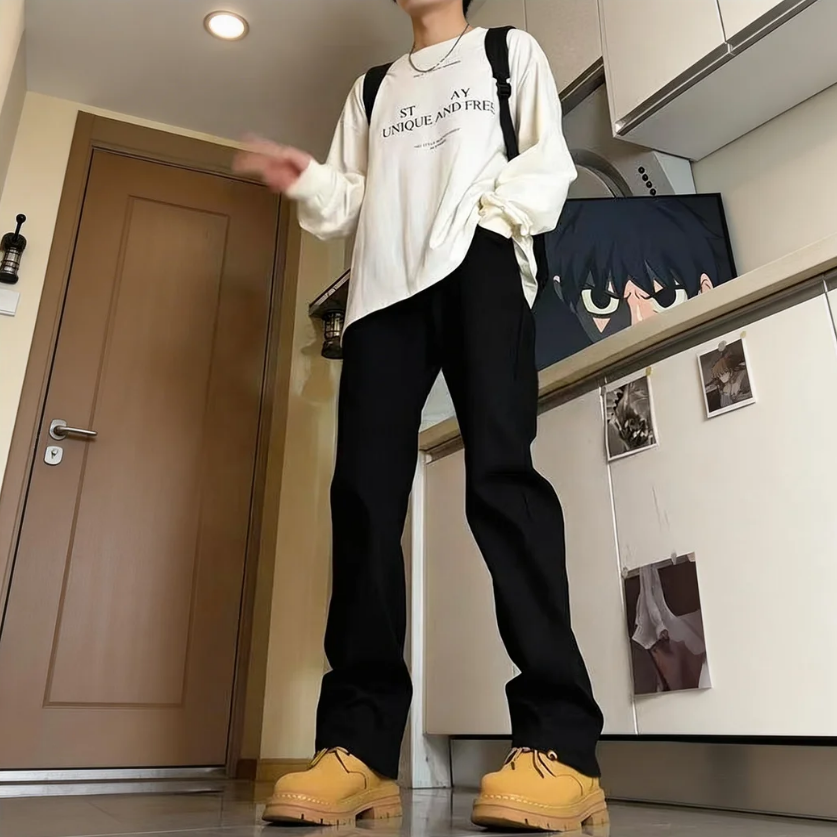 美式復古高街vibe風修身窄版微喇牛仔褲