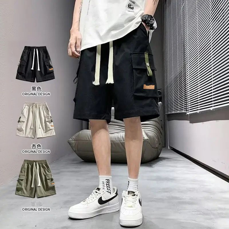 美式運動風抽繩大口袋休閒工裝短褲