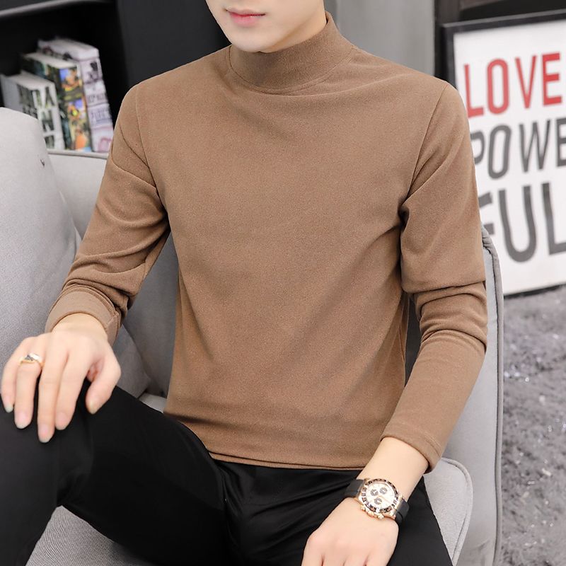 韓版修身雙面絨半高領加厚刷毛保暖打底衫