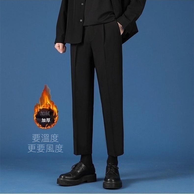 【單件/套裝】中長款夾棉連帽毛呢外套+黑色高領毛衣+加絨百搭西褲三件套裝