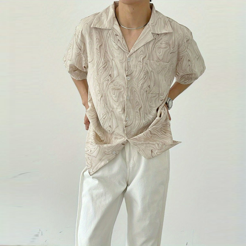 古著感波浪紋慵懶寬鬆洋氣休閒短袖襯衫