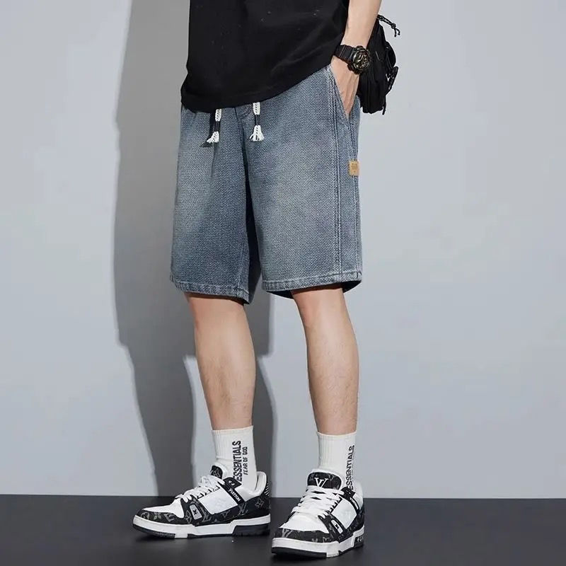 新款五分褲子男士夏季薄款星空紋直寬鬆百搭直筒休閒牛仔短褲