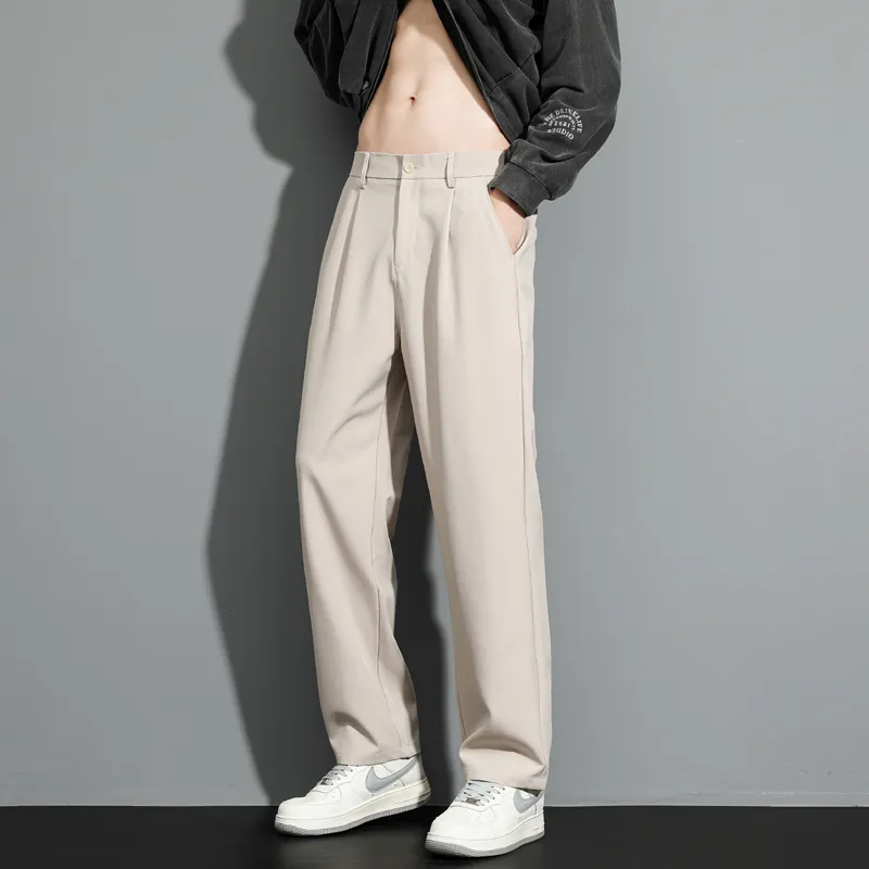 潮流休閒闊腿寬鬆直筒痞帥垂感西裝褲