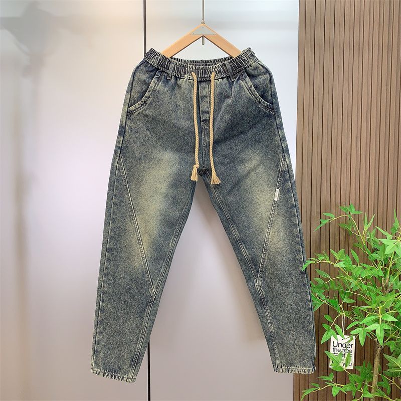 百搭復古水洗做舊寬鬆直筒哈倫牛仔褲