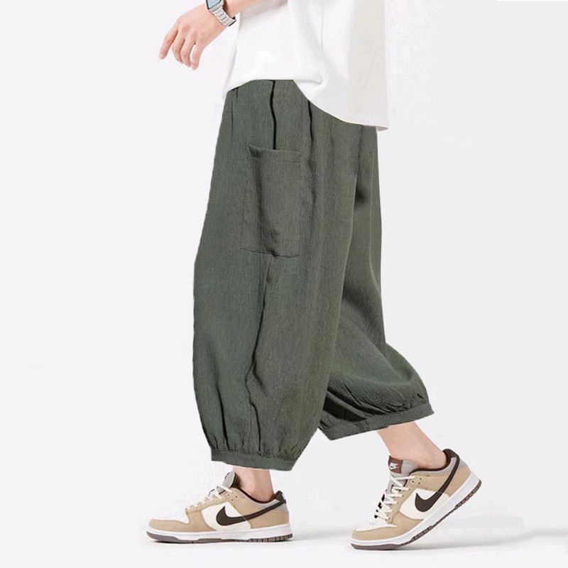 冰絲薄款寬鬆闊腿休閒大碼透氣八分褲裝