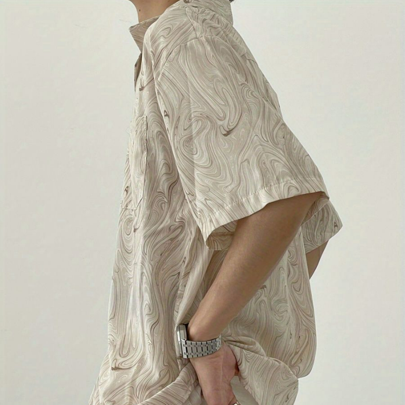 古著感波浪紋慵懶寬鬆洋氣休閒短袖襯衫