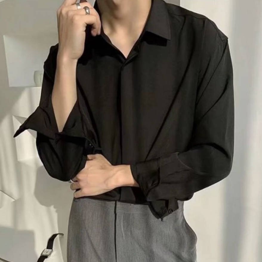 痞帥方領墜感潮流網紅長袖輕奢潮襯衫