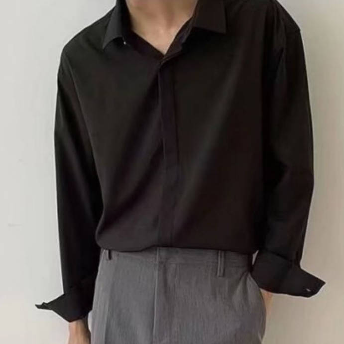 痞帥方領墜感潮流網紅長袖輕奢潮襯衫