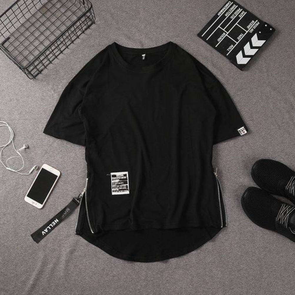街舞韓版潮流拉鏈不規則印花短袖T恤