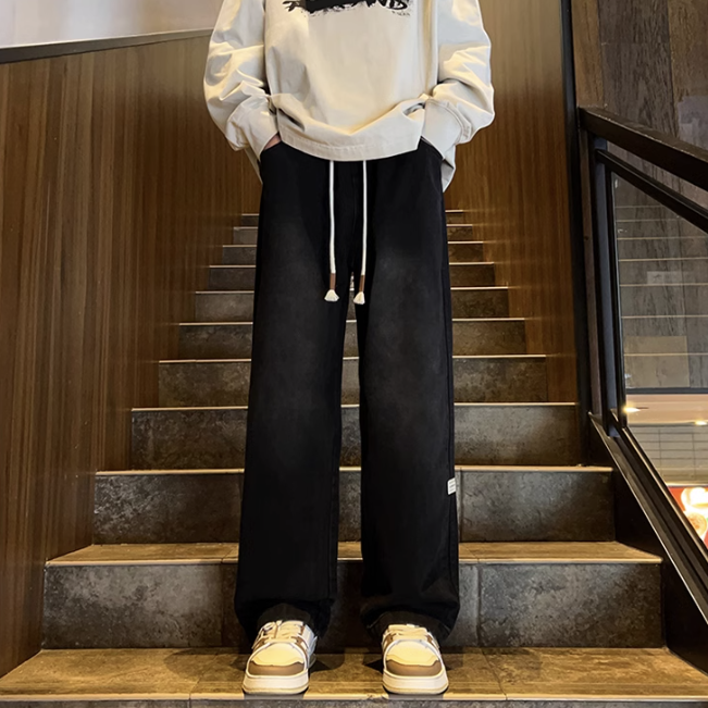 美式百搭休閒直筒側邊條紋牛仔褲裝