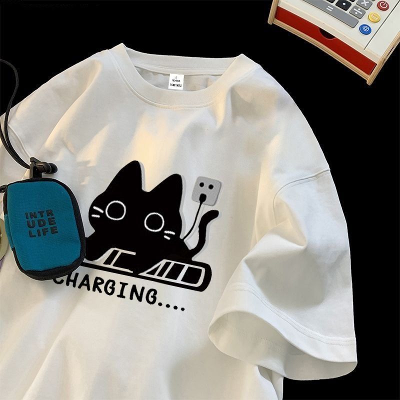 短袖t恤男女ins新款夏季日系貓咪休閒寬鬆百搭體恤上衣潮