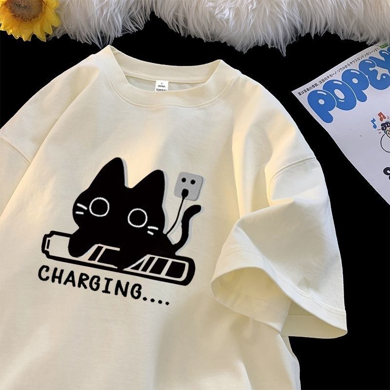 短袖t恤男女ins新款夏季日系貓咪休閒寬鬆百搭體恤上衣潮