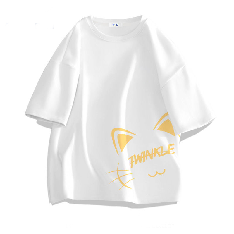 純棉圓領ins潮流小眾設計感寬鬆大碼情侶款短袖t恤