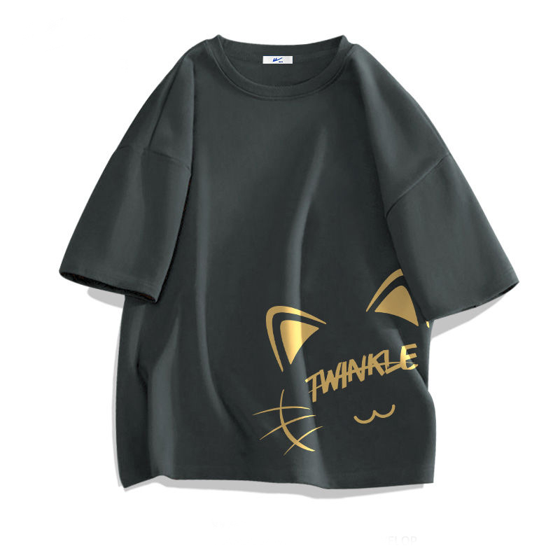 純棉圓領ins潮流小眾設計感寬鬆大碼情侶款短袖t恤