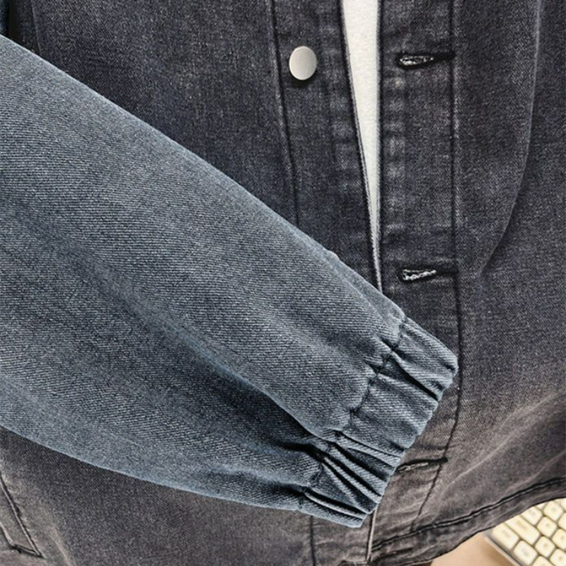 港風復古設計感拼接撞色翻領夾克百搭牛仔外套