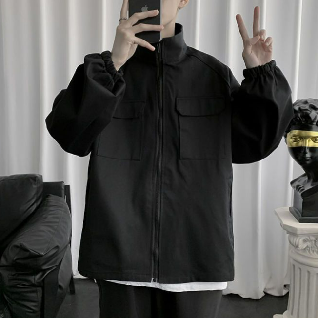 潮流設計感帥氣夾克ins寬鬆港風立領工裝外套