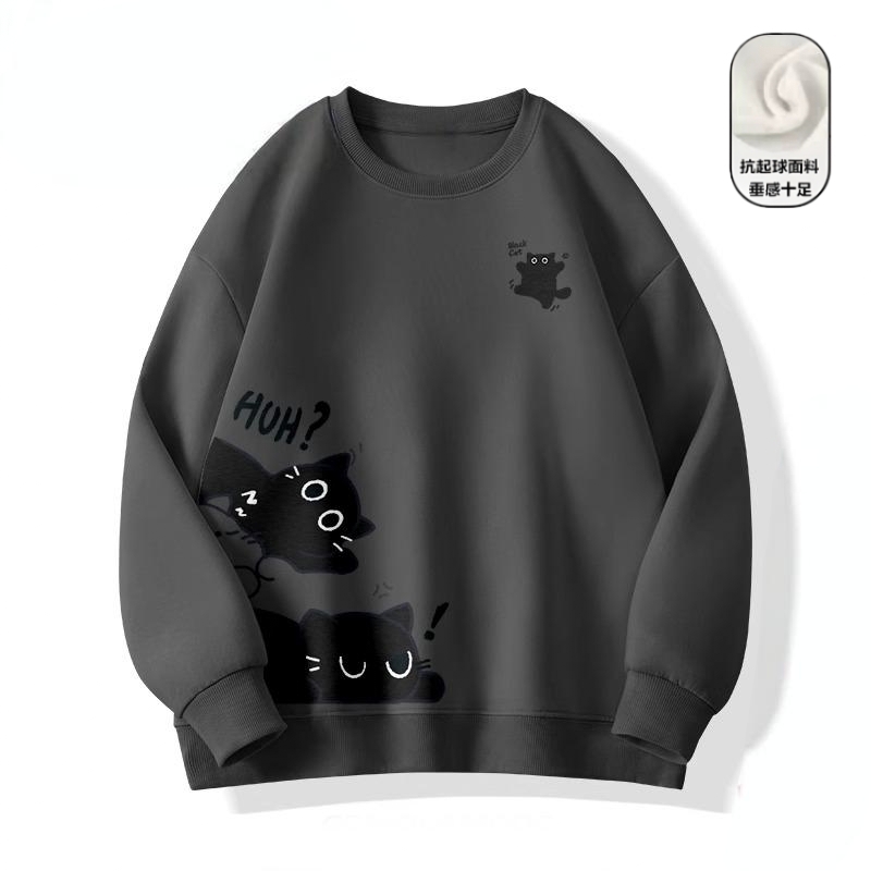 貓咪日系寬鬆加絨加厚潮流百搭圓領衛衣