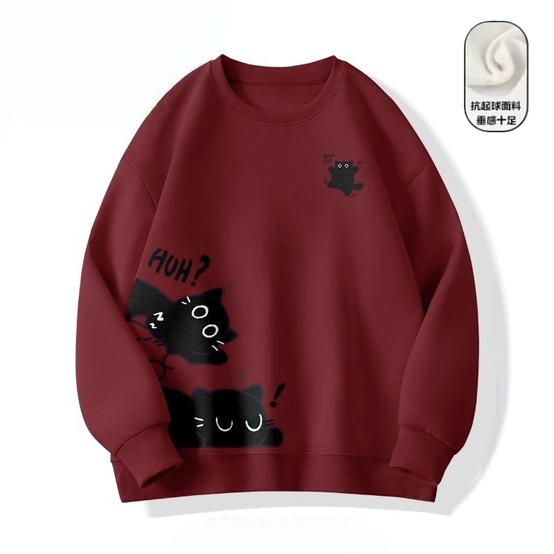 貓咪日系寬鬆加絨加厚潮流百搭圓領衛衣