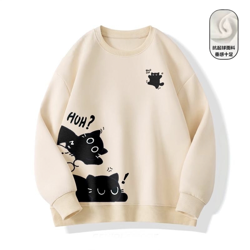 貓咪日系寬鬆加絨加厚潮流百搭圓領衛衣